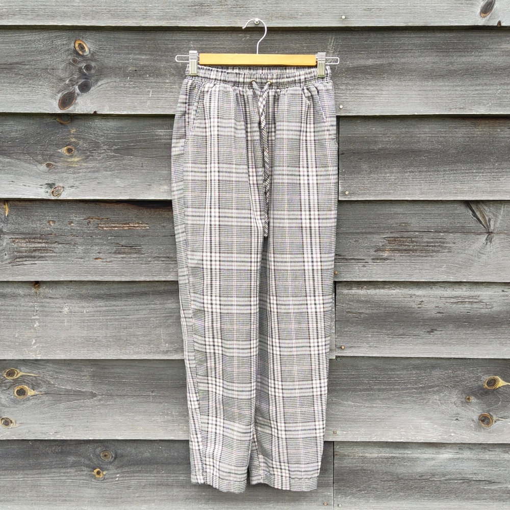 wild fable glen check plaid pull-on pants trousers black tan pink academia - XS